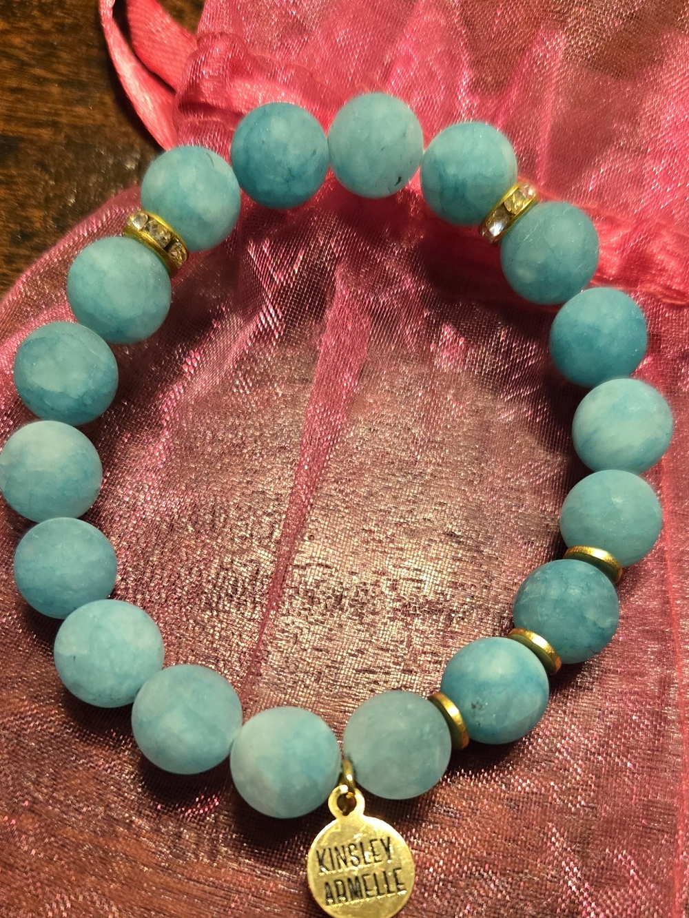 Kinsley Armelle Matte Turquoise Beaded Stretch Bracelet with Gold Discs